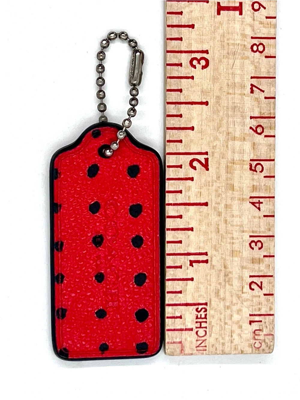 Coach Red Black Polka Dot Leather Hangtag Bag Charm Key Fob Rare Replacement - Picture 9 of 11